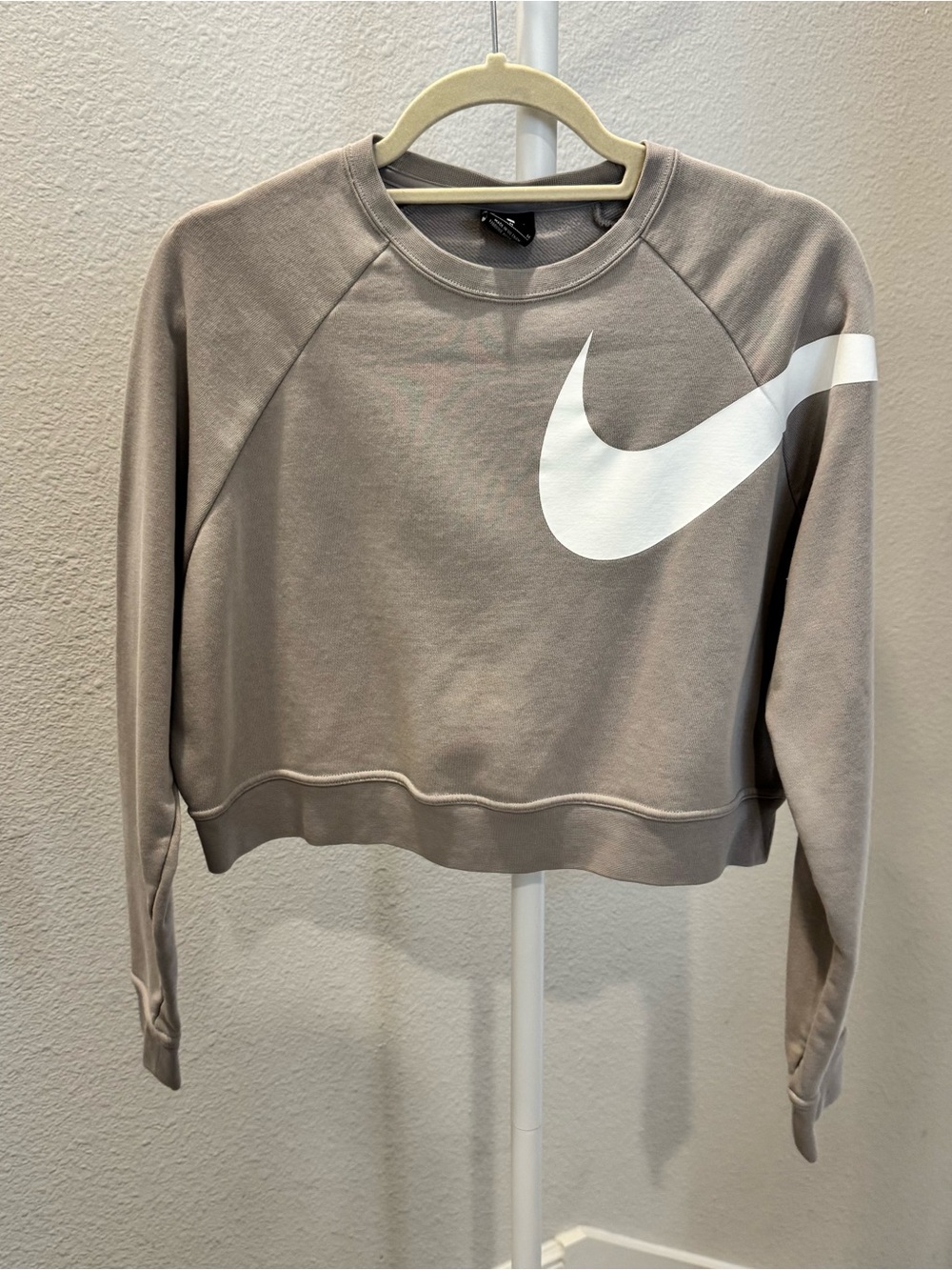 Nike Women's Taupe Crew Sweatshirt with White Swoosh